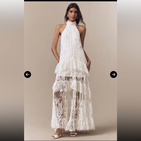 BHLDN Dresses & Skirts - BHLDN White Lace Halter Ruffle Peekaboo Maxi Dress